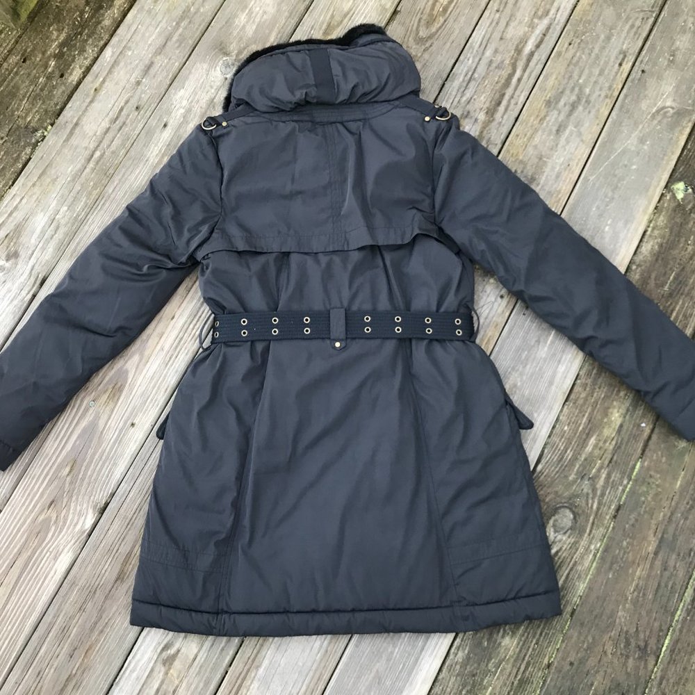 Next Women Jacket Black Faux Fur Winter Charcoal H - Picture 8 of 13